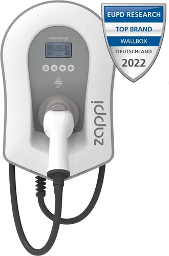 Myenergi Zappi V2.1 Wallbox 7.4 kW - Wallbox mit 7.4 kW Ladeleistung, 6,5 m Kabel und integriertem Hub für Netzwerkanschluss. Laden Sie umweltfreundlich mit Solarstrom im ECO-Modus – bis zu 10x schneller als Standard-Ladestationen.