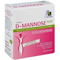 D-Mannose Plus 2000 mg Sticks mit Vitaminen und Mineralstoffen - Nahrungsergänzungsmittel zur Unterstützung der Blase mit 2000 mg D-Mannose, Vitamin C, Zink und Selen. Gluten- und lactosefrei, ideal für das Wohlbefinden von Frauen.
