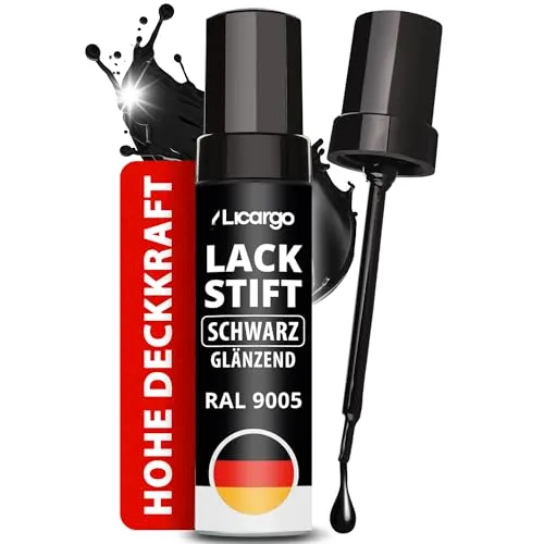 LICARGO Lackstift Schwarz Glänzend – Präziser Pinsel für kleine Kratzer & Steinschläge – Hohe Deckkraft, schnelle Trocknung – Auto Lackstift, Felgenlack, Lackreparaturstift, Made in Germany