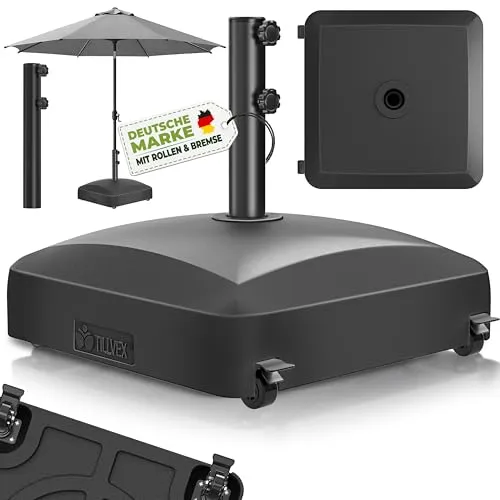 tillvex® Sonnenschirmständer PAVERA mit Rollen und Bremsen | Stabiler Schirmhalter für Ø 1,8-3,7m - Der tillvex PAVERA Sonnenschirmständer bietet mit 56 kg Stabilität und ist rollbar für müheloses Verschieben. Wetterfest und UV-beständig, ideal für Garten und Terrasse.