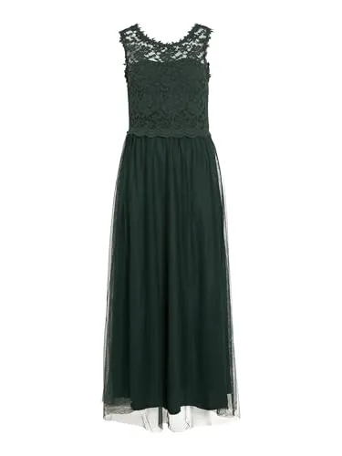Vila Abendkleid VILynnea - Elegantes Spitzenkleid in Dunkelgrün - Kleider, Ärmelloses Maxi-Kleid aus hochwertiger Spitze, ideal für festliche Anlässe und einen eleganten Auftritt.