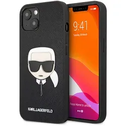Karl Lagerfeld Hülle für iPhone 13 Mini Schwarz mit Karls Head - Stylische Schutzhülle aus hochwertigem Kunstleder, perfekt für den täglichen Schutz Ihres iPhone 13 Mini. Elegantes Design mit ikonischem Karls Head.