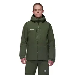 Mammut Stoney Hardshell Thermo Hooded Jacket Men - Dunkelgrün - Funktionsjacke für Herren, ideal zum Skifahren, bietet 15000 mm Wassersäule, nachhaltige Isolierung aus 80g/m² recyceltem Material und durchdachte Details für höchsten Komfort.
