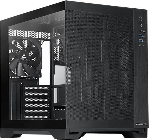 Chieftec Visio Air - Elegantes Tower-Gehäuse in Schwarz - PC-Gehäuse ATX mit gehärtetem Glas-Seitenteil für optimale Sicht auf Ihre Hardware, ideal für Gaming und Modding
