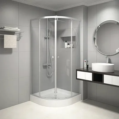 Aurlane Chrystal Round Runddusche mit Gleittür 90 x 90 x 200 cm - Komplettduschen, elegante Schiebetür für platzsparenden Zugang und modernes Design für Ihr Badezimmer.