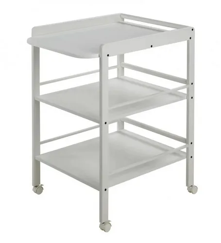 Geuther 4842 Wickelregal Clarissa - 56 cm Breite - Wickeltisch aus massivem Buchenholz mit 4 Feststellrollen für Mobilität und Stabilität. Platzsparend und sicher, ideal für kleine Räume. Hergestellt in Deutschland, schadstofffrei und nachhaltig.