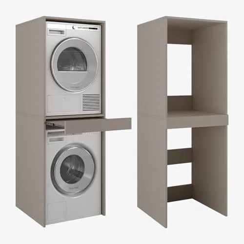 DANTE Vertikaler Badezimmerschrank Grau 187 x 66 x 65 cm - Moderne Badezimmerschränke – Platzsparender Hochschrank für Waschmaschine & Trockner mit stabiler Konstruktion für mehr Ordnung und elegantes Design.