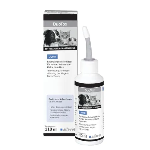 alfavet DuoTox Liquid - Verdauungshilfe für Hunde, Katzen und kleine Heimtiere - Effektive Verdauungshilfe mit pflanzlicher Kohle und Bentonit, bindet Schadstoffe im Magen-Darm-Trakt. Ideal für Reiseapotheken und einfach zu dosieren!