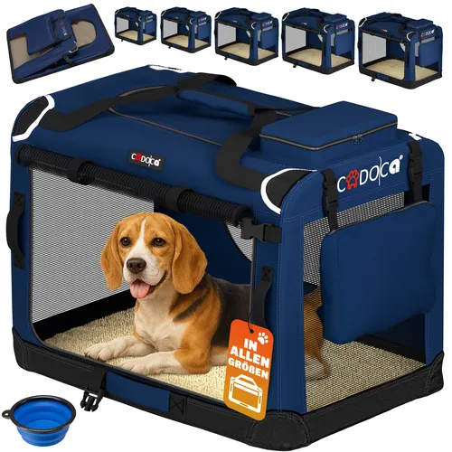 CADOCA® Faltbare Hundebox 70x52x50cm - Hundeboxen für Reisen und Tierarztbesuche, atmungsaktiv und platzsparend faltbar, mit isolierender Decke und praktischen Taschen für Zubehör.