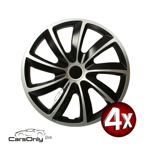 4x Radkappen 17 Zoll Quad Bicolor - Radkappen & Stahlfelgenringe, einfache Installation ohne Werkzeuge, passend für alle europäischen PKWs, stilvolles Bicolor-Design in Silber und Schwarz