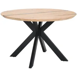 Linea Natura Esstisch, Schwarz, Eiche, Holz, Metall, Eiche, vollmassiv, rund, X-Form, 120x76x120 cm, Esszimmer, Tische, Esstische, Esstische rund