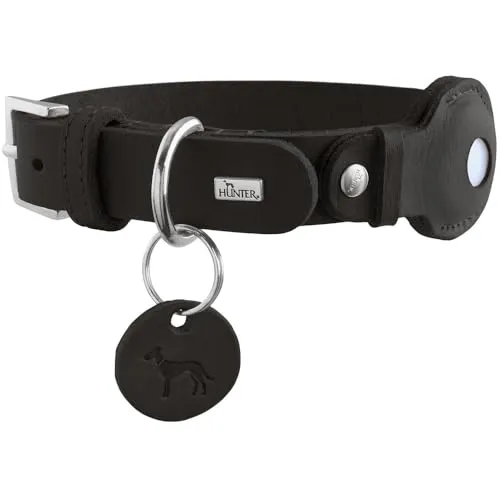 Hunter Viborg Hunde-Halsband mit Apple AirTag Halter - Hochwertiges Hunde-Halsband in Schwarz, Größe S-M, mit Halter für Apple AirTag zur sicheren Ortung Ihres Hundes. Ideal für unterwegs!