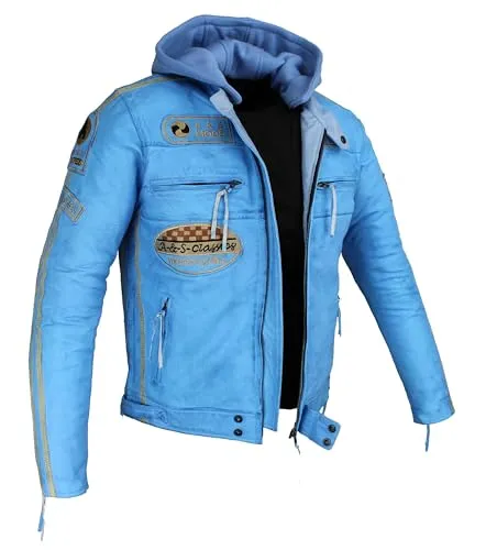 Herren Motorradjacke Lederjacke Biker Jacke mit Protektoren - Robuste Motorradjacke mit herausnehmbaren Protektoren für Sicherheit und Komfort. Verstellbar mit Reißverschluss, 4 Außentaschen und praktischer Kapuze für vielseitigen Einsatz.