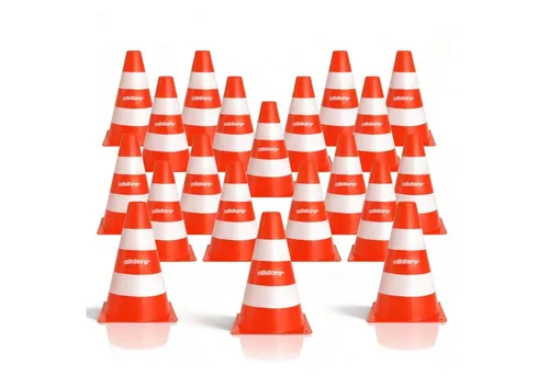 alldoro Pylonen 20er Set für Kinder - Spiel-Pylonen - Vielseitige, 18 cm hohe Kunststoff-Leitkegel in Orange-Weiß für Spiel, Sport und Verkehrserziehung, ideal für kreative Hindernisparcours und sichere Verkehrsregeln.