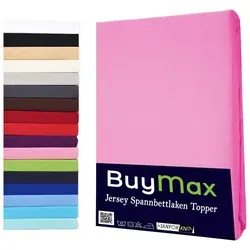 Buymax Spannbettlaken Topper, Spannbetttuch für Topper bis 12 cm Höhe, 100% Baumwolle Jersey, Jersey, Gummizug: Rundumgummi, (1 Stück), Pflegeleicht und Atmungsaktiv, in Verschiedenen Farben und Größen rosa 180 cm x 200 cm