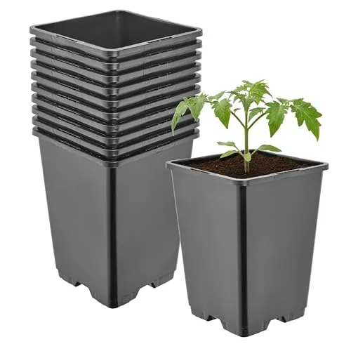 Garronda Pflanztopf Kunststoff hoch 11 x 11 x 15,5 cm (1,25L) 10er Set eckig mit Drainagelöchern Blumentopf PP Pflanzgefäß für Garten Gewächshaus Balkon Anzucht Innen Außenbereich Schwarz GD-0201