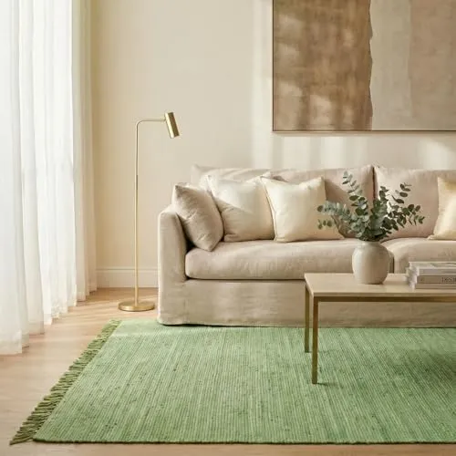 Elegant Floors® Chindi Teppich GRÜN 70x140 cm handgewebt aus Baumwolle – nachhaltiger Flachgewebe Läufer für Flur