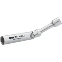 Hazet 4766-3 Zündkerzenschlüssel - Handwerkzeug für 14 mm Zündkerzen, ideal für BMW und MERCEDES-BENZ, mit Gelenk für schwer zugängliche Stellen und sicherem Halt durch 6 Federelemente.