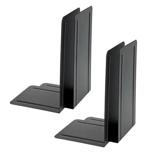 Alco-Albert 4303-10-4 - Buchstützen aus Metall, 4 Stück, schwarz, 14 x 24 x 13 cm, für Schule, Büro und Zuhause