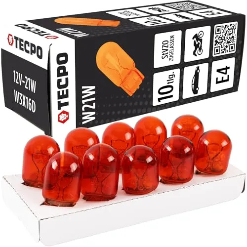 TECPO Glühbirne 12V-21W, W21W 10-tlg. Orange