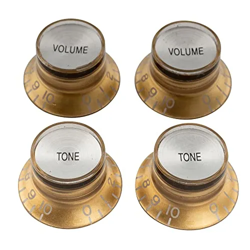 Musiclily Pro Imperial Zoll Gitarre Knöpfe Potiknöpfe Top Hat Reflector Knobs 2 Volume 2 Tone Control knobs Set für USA Les Paul SG E-Gitarre, Gold mit Silber Top