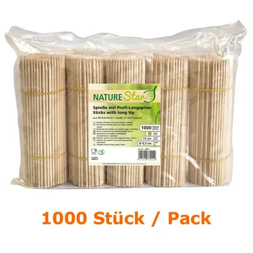 Fingerfood Spieße NatureStar Holzspieße Birke 1000 Stück lebensmittelecht, sehr stabil, Länge 200 mm, Packabgabe 38904