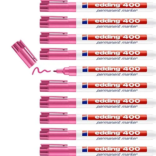 edding 400 Permanentmarker - pink - 10 Stifte - feine Rundspitze 1 mm - wasserfest, schnell-trocknend - wischfest - für Karton, Kunststoff, Holz, Metall, Glas
