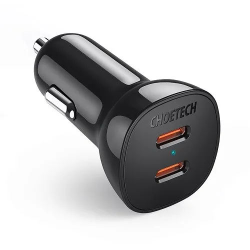 Choetech Autoladegerät TC0008 40W 2x USB-C - Schwarz - Hochwertiges 40W Dual USB-C Autoladegerät für schnelles Laden unterwegs. Kompakt und leicht, ideal für die gleichzeitige Aufladung von zwei Geräten. Universelle Kompatibilität für Smartphones, Tablets und Laptops.