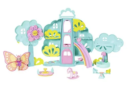 BABY born Surprise Spielset Baumhaus - 2-stöckiges Spielhaus mit Aufzug, Regenbogenrutsche, Schaukel, Pool mit Dusche, Karussel, Wippe, Schaukelpferd und einem exklusivem Baby