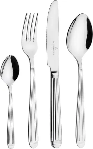 Besteck-Set "Marina", 30-teilig in Silber - Elegantes 30-teiliges Besteck-Set "Marina" aus poliertem Edelstahl, ideal für 6 Personen. Spülmaschinenfest und mit praktischem Klappetui – perfekt für festliche Anlässe und den Alltag.
