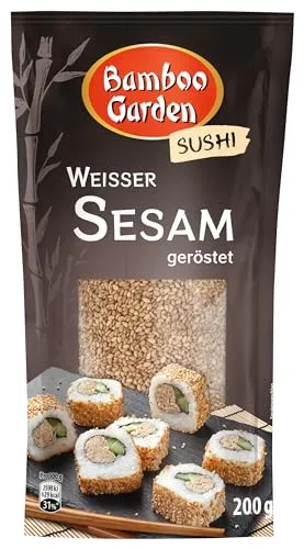 Bamboo Garden - Sesam weiß geröstet | 200 g im Beutel | Ideales Topping für gebratene Nudeln oder Sushi