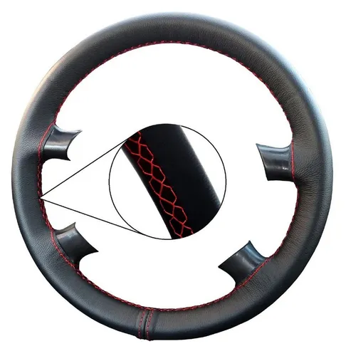 LECO Lenkradbezug Lenkradhülle Auto mit roter Naht für viele VW, Ford, Seat, Mazda, Echtleder