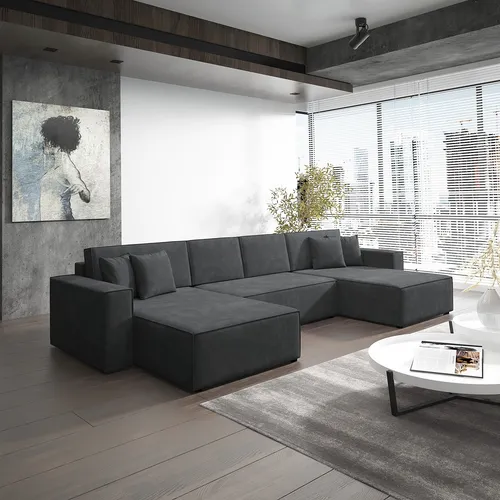 Wohnlandschaft Schlafsofa CONOR - Modernes Sofa mit Schlaffunktion - Sofas & Sessel - Geräumige Wohnlandschaft mit Schlaffunktion und Bettkasten, inklusive 4 Zier- und 4 Rückenkissen für optimalen Komfort.