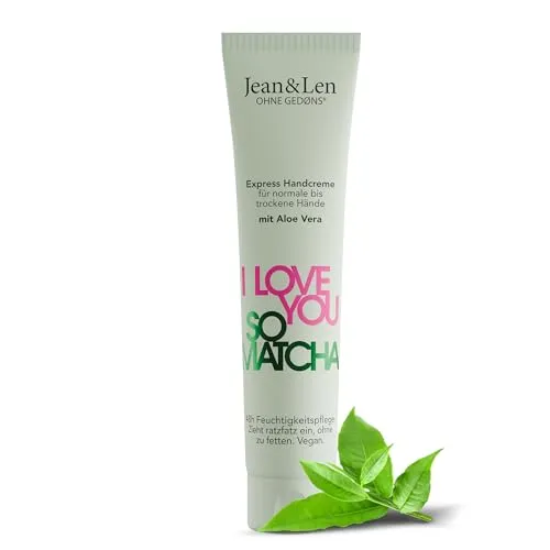 Jean & Len Handcreme I Love You So Matcha – Feuchtigkeit für normale bis trockene Hände - Die Jean & Len Handcreme bietet ideale Pflege für normale bis trockene Hände. Sie zieht schnell ein, spendet langanhaltende Feuchtigkeit und überzeugt mit einem dezenten Matcha-Duft. Vegan und ohne Parabene – für zart-gepflegte Hände.