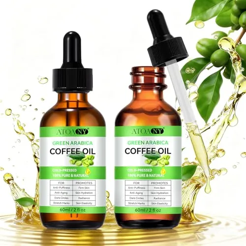 2PCS Kaffeeöl gegen Falten - 100% reines Arabica-Kaffeeöl für Gesicht, Körper und Haare - Hochwertiges, kaltgepresstes Kaffeeöl für die Hautpflege. Reduziert Schwellungen und verbessert die Hautelastizität. Vielseitig einsetzbar für Gesicht, Körper und Haare.