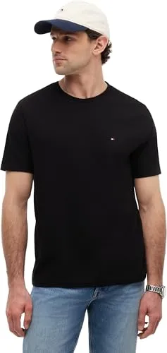 Tommy Hilfiger Herren T-Shirt Essential Schwarz, M - T-Shirts für Herren: Bequemes Kurzarmshirt aus 100% regenerativer Baumwolle mit Tommy Hilfiger Flag für lässigen Freizeit-Look und optimale Passform.
