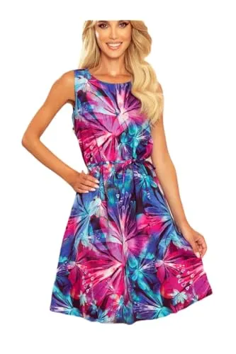 Numoco Damen Trapezkleid mit Blumen in Sieger Blau Rosa XL - Wunderschönes Trapezkleid für Damen, ideal für besondere Anlässe. Das florale Design sorgt für einen frischen Look und bietet hohen Tragekomfort.