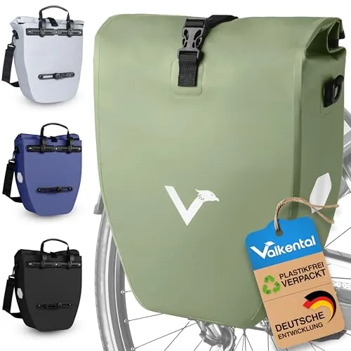 Valkental Fahrradtasche ValkBasic, 100% wasserdicht, Hellgrün - Fahrradtaschen mit verstärktem Rücken, 20 oder 28L Volumen, ideal für Radsportler, die auf Wetterfestigkeit und Funktionalität setzen.