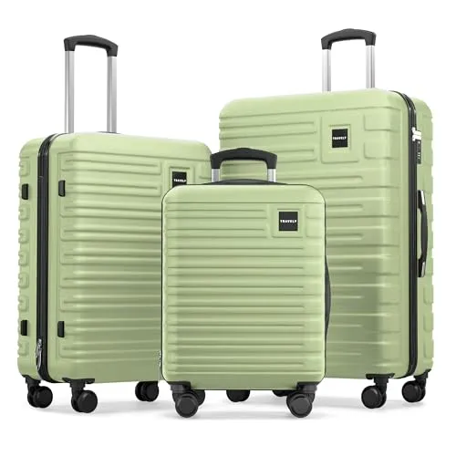 Travely Handgepäck-Trolley Set - Polycarbonat Koffer mit 4 Rollen - Koffer Set in drei Größen (XL, L, Handgepäck) aus robuster Polycarbonat-Hartschale, ideal für jede Reise. Mit TSA-Schloss und platzsparendem Design für einfache Lagerung.