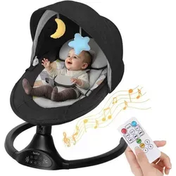 Elektrische Babyschaukel mit Musik und 5 Schwingungsamplituden - Schwarz - Die ideale Babywippe für Neugeborene bis 9 kg. Mit 5 Schwingungsmodi, Fernbedienung und sanfter Musik sorgt sie für entspanntes Schaukeln und Unterhaltung. Sicher und komfortabel für Ihr Baby.