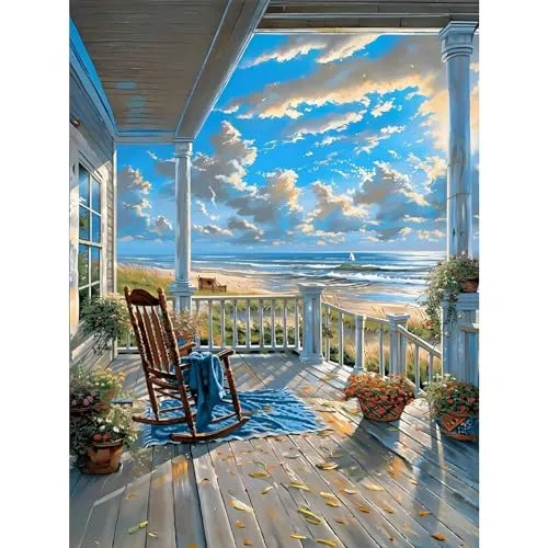 Fountor Strand Diamond Painting Erwachsene, DIY 5d Diamond Painting Bilder Landschaft 30x40cm, Landscape Round Full Drill Diamond Art Craft Kit für Home Wall Decor Geschenk