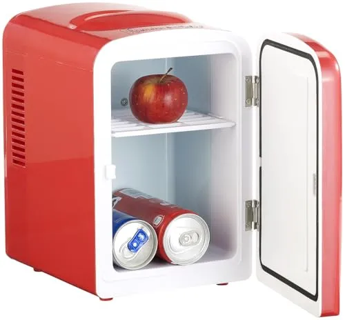 Rosenstein & Söhne Kleiner Kühlschrank: Mini-Kühlschrank mit Warmhalte-Funktion, rot - Mini-Kühlschrank mit 4 Litern Volumen, ideal für Getränke unterwegs. Kühlen bis 20 °C unter Umgebungstemperatur und Warmhalten bis 50 °C. Perfekt für Reisen mit Kfz-Anschluss oder Steckdose.