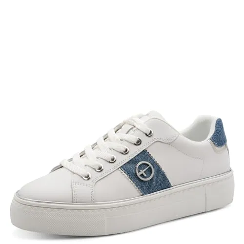 Tamaris Damen Low-Top Sneaker mit Wechselfußbett - Modische Low-Top Sneaker für Damen mit Comfort Lining und herausnehmbarem Fußbett. Ideal für Freizeit und Business. Bequem und stilvoll in Grau und White/Denim.
