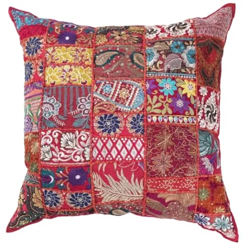 Casa Moro Orientalisches Patchwork Kissen MAR ROT Bunt 40x40 cm mit Füllung Stickerei & Pailletten | Boho Chic Deko-Kissen Couchkissen Sofa-Kissen & Geschenk-Idee Weihnachten MA7803