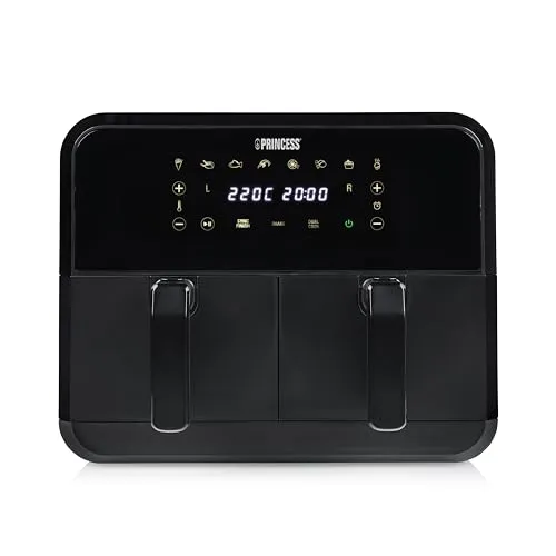Princess 182068 Double Basket Airfryer - 8L Heißluftfritteuse, doppelte Garzonen für gleichzeitige Zubereitung ohne Öl