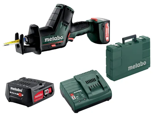 Metabo Akku-Säbelsäge PowerMaxx SSE 12 BL mit 2 Akkus und Ladegerät - Akku-Säbelsäge für flexibles Arbeiten, inklusive 2 leistungsstarker Akkus und Ladegerät - ideal für präzise Schnitte im Handwerk.