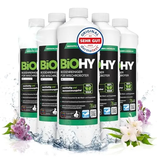 BiOHY Bodenreiniger für alle Wischroboter mit Frühlingsduft (6 x 1 Liter) | Schaumarm & Streifenfrei | Reinigungsmittel Konzentrat für alle Böden