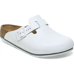 Birkenstock Boston PRO LE White Größe 38 - Clogs mit hochwertigem Naturleder, rutschhemmender TPU-Sohle und anatomisch geformtem Kork-Fußbett. Ideal für Gastronomie und medizinische Berufe. Der perfekte Komfortbegleiter für jeden Tag!