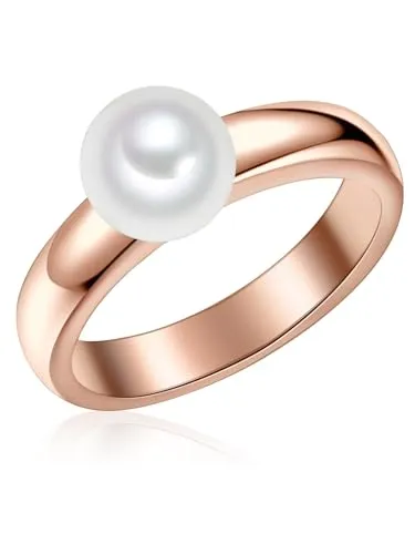 Valero Pearls Damen-Ring aus 925/- Sterling Silber mit rosévergoldeter Süßwasserperle - Eleganter Bandring aus 925er Sterlingsilber mit einer weißen Süßwasserperle. Hochglanzpoliert und stilvoll, ideal als Geschenk für Perlenschmuck-Liebhaberinnen.