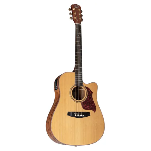 J & D D-150SCE NT Westerngitarre - Akustik-Gitarre für Anfänger, Dreadnought mit Cutaway, bietet eine hervorragende Klangentfaltung und ist mit einem integrierten Stimmgerät für präzises Einstimmen ausgestattet.